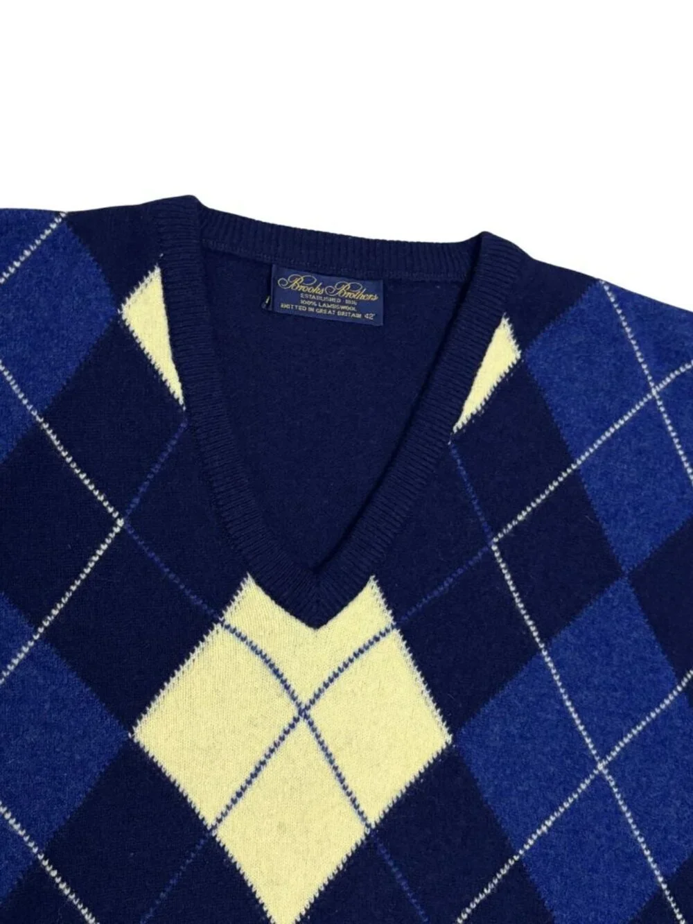 VINTAGE BROOKS BROTHERS 100% Lambswool Sweater Argyle Casual Mens Medium